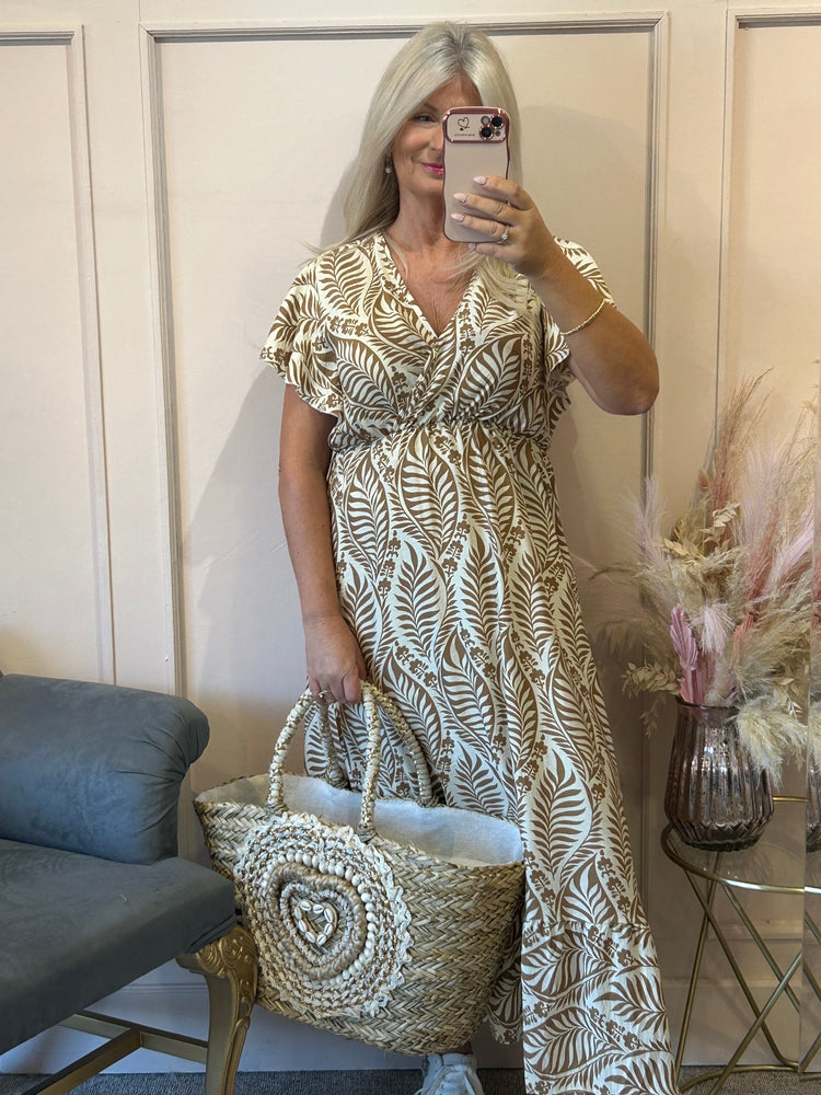 Summer Leaf Maxi Dress - Coffee/Cream