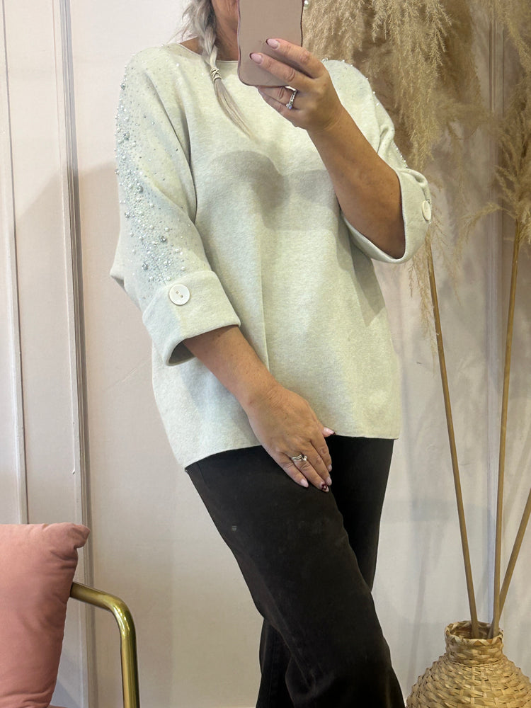 Diamonte Pearl Jumper - Cream