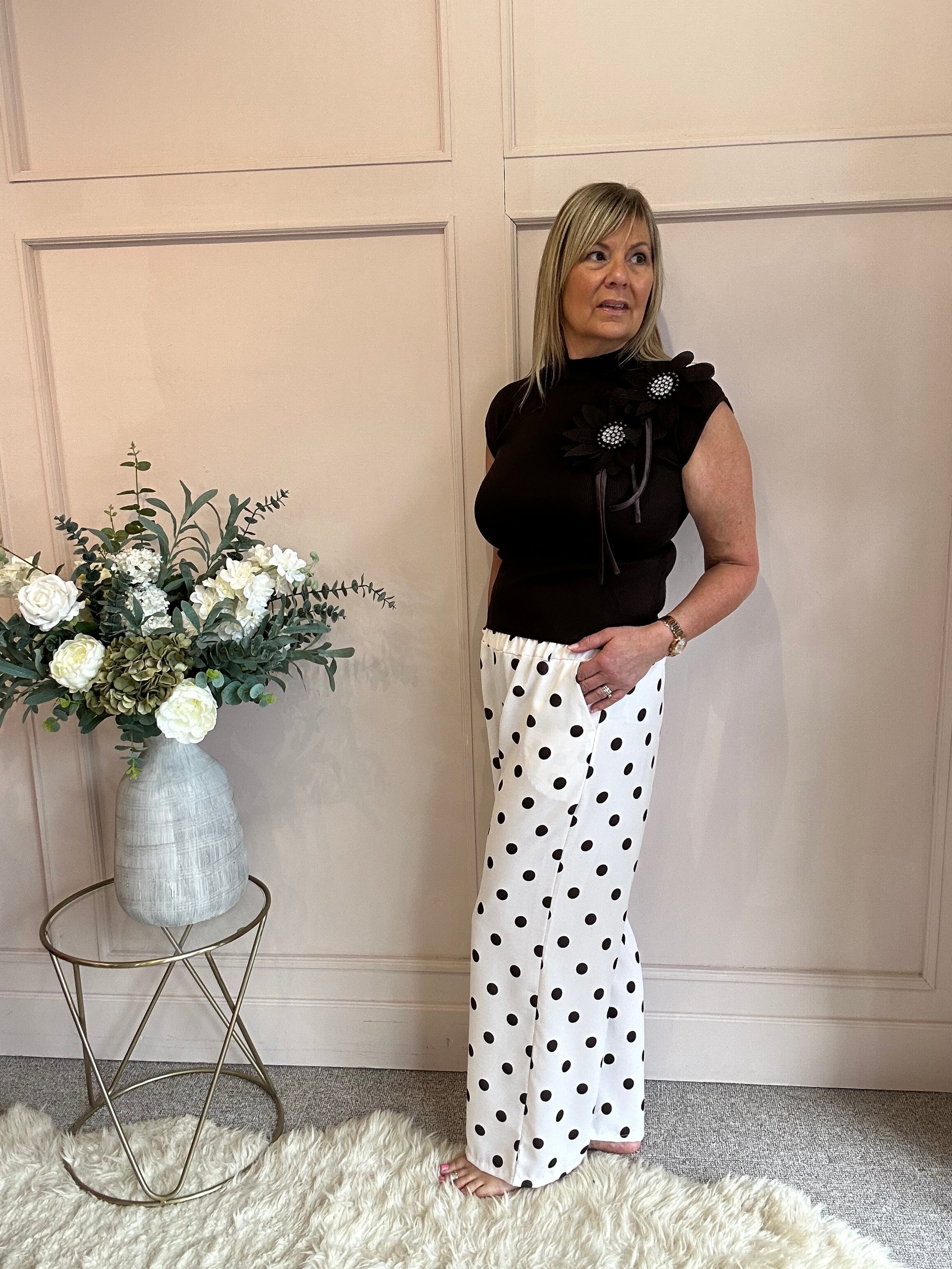 Polka Dot Trouser - Beige/Brown One size - Wardrobe By Simone