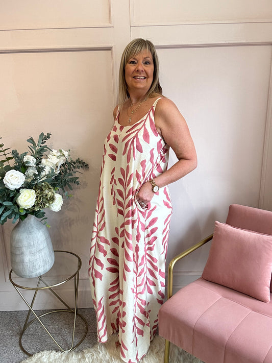 Botanical Dungarees - Cream/Dusky Pink - Wardrobe By Simone