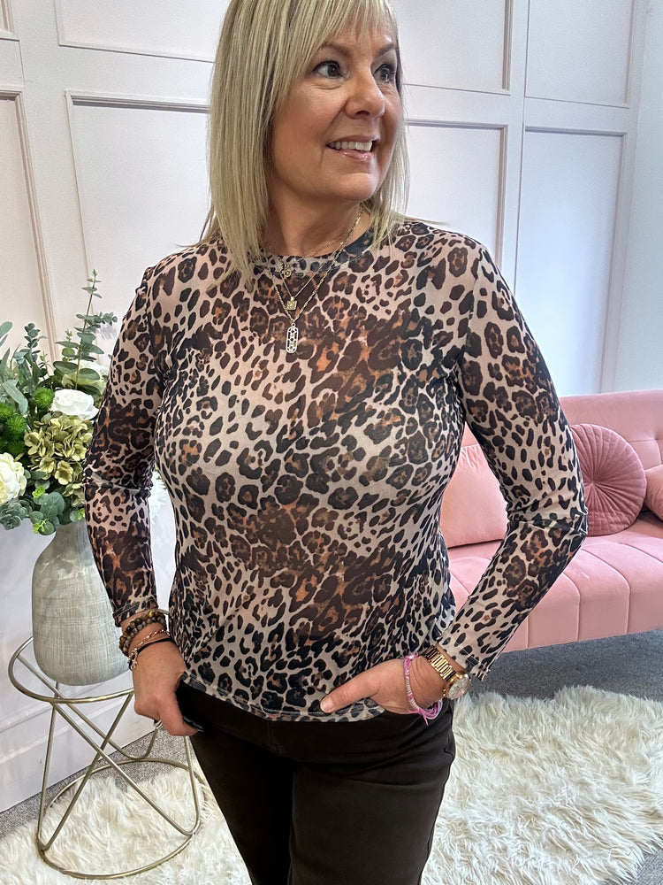 Long Sleeve Mesh Top - Leopard
