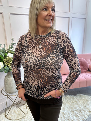 Long Sleeve Mesh Top - Leopard