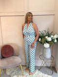 Load image into Gallery viewer, Halter Neck Polka Dot Jumpsuit - Soft Blue/Black - Wardrobe By Simone
