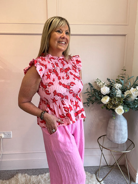 Cute Lobster Peplum Top  - Pink/Red - Wardrobe By Simone