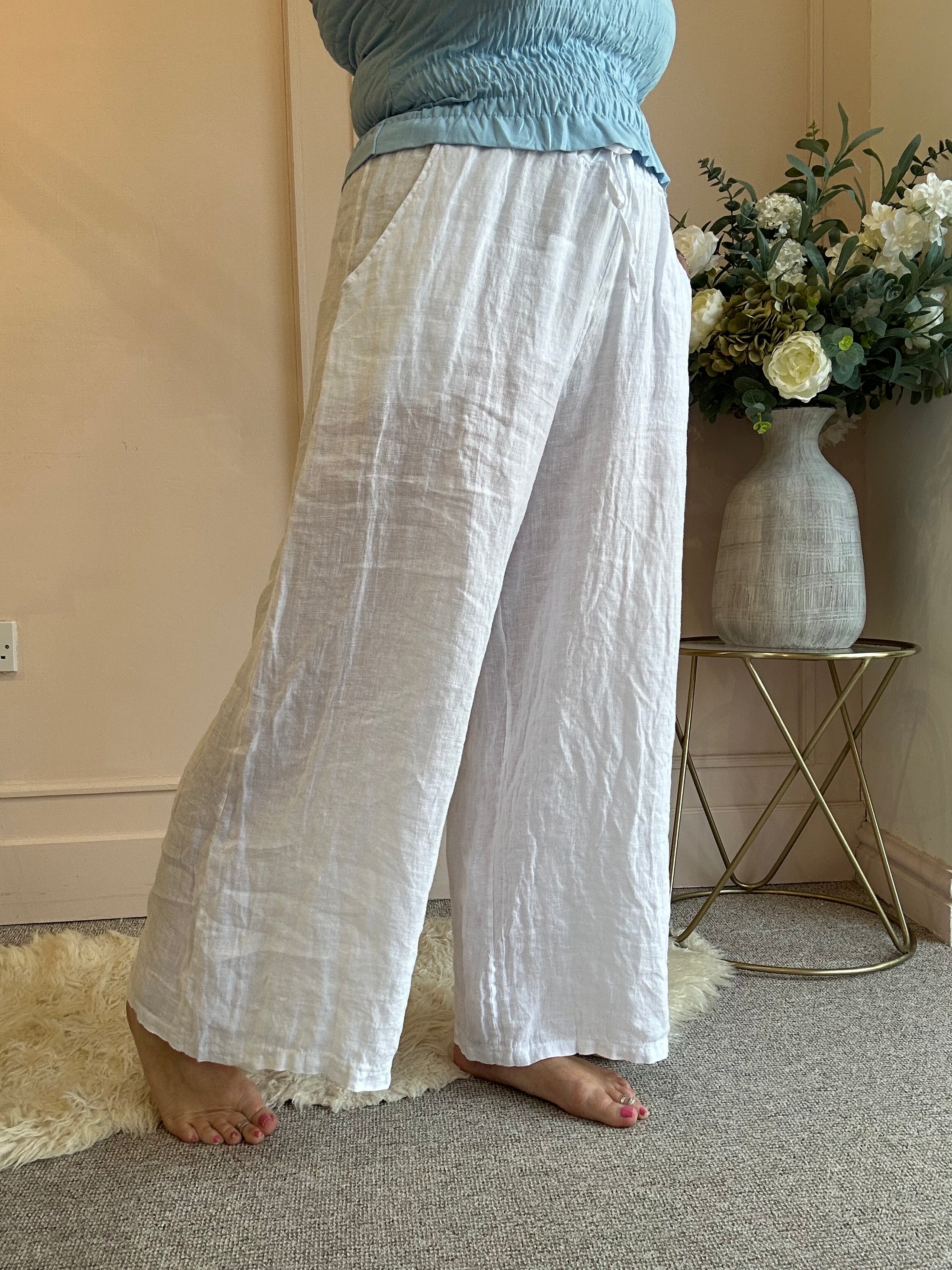 Linen Wide Pant - White - Wardrobe By Simone