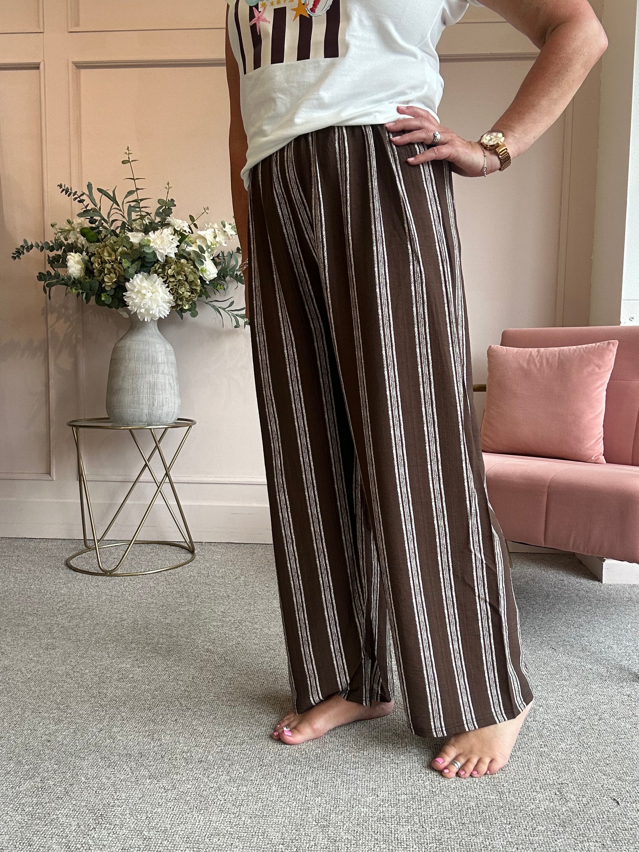 Striped Pant - Brown/Cream