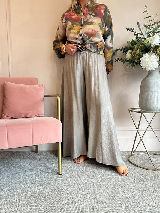 Deep Elasticated Waist Wide Pant - Taupe - Wardrobe By Simone