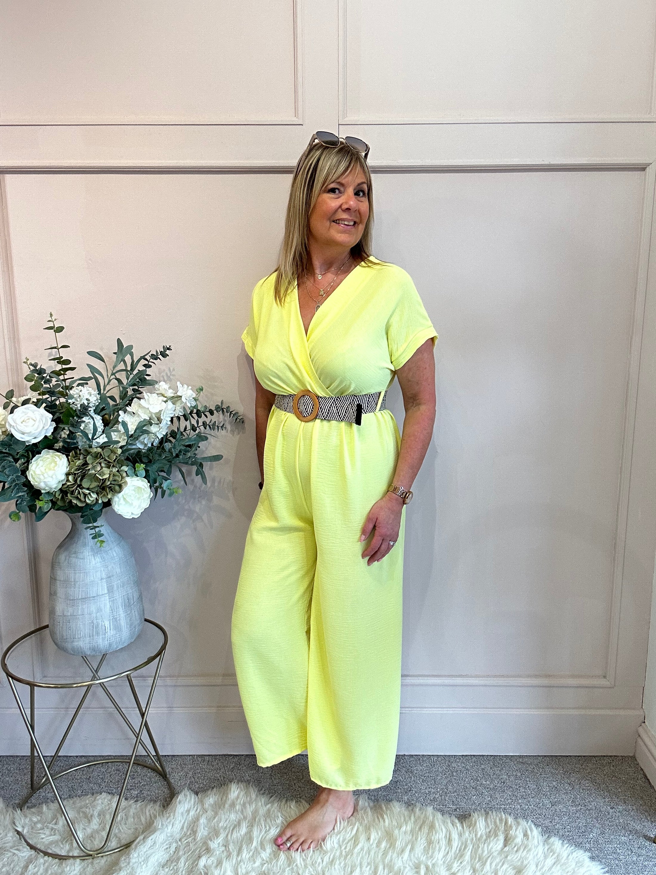 V Neck Jumpuit - Yellow One Size