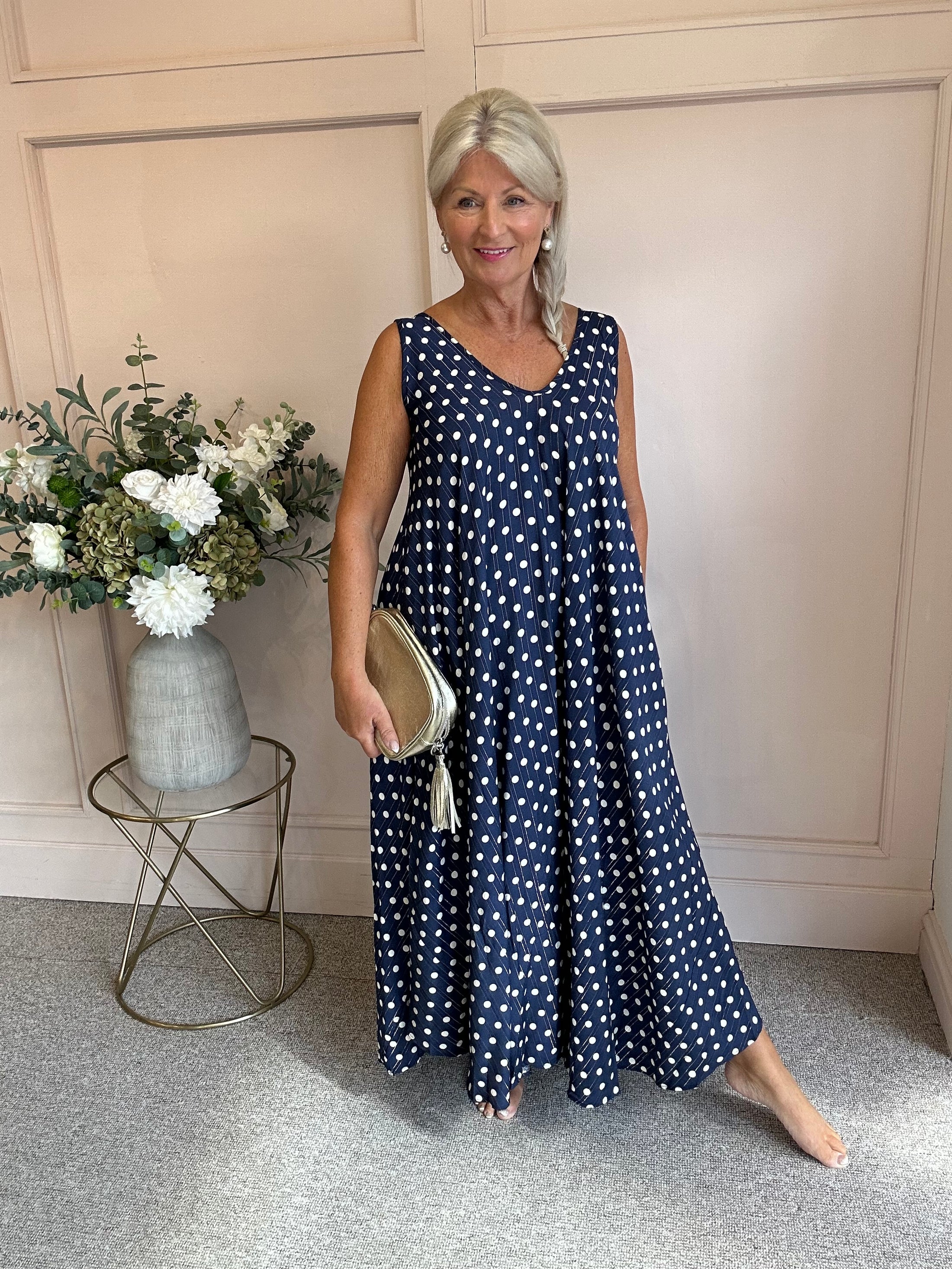 Polka Dot With Gold Shimmer - Navy/White - Wardrobe By Simone