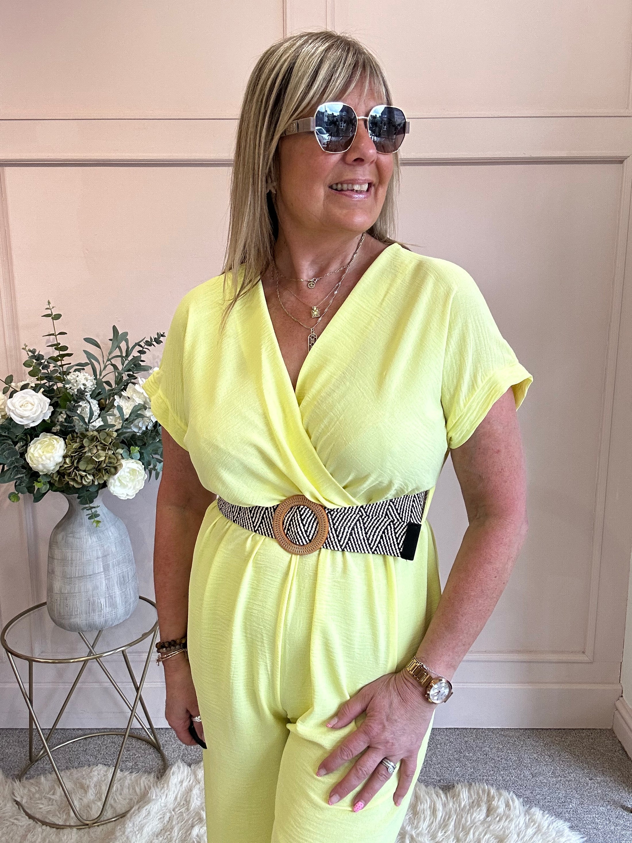 V Neck Jumpuit - Yellow One Size