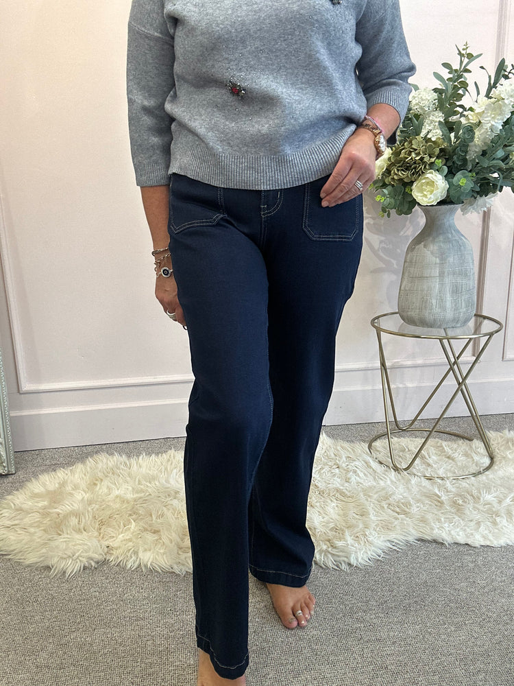 Indigo Front Pocket Wide Jean -  Denim - Wardrobe By Simone