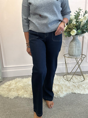 Indigo Front Pocket Wide Jean -  Denim - Wardrobe By Simone