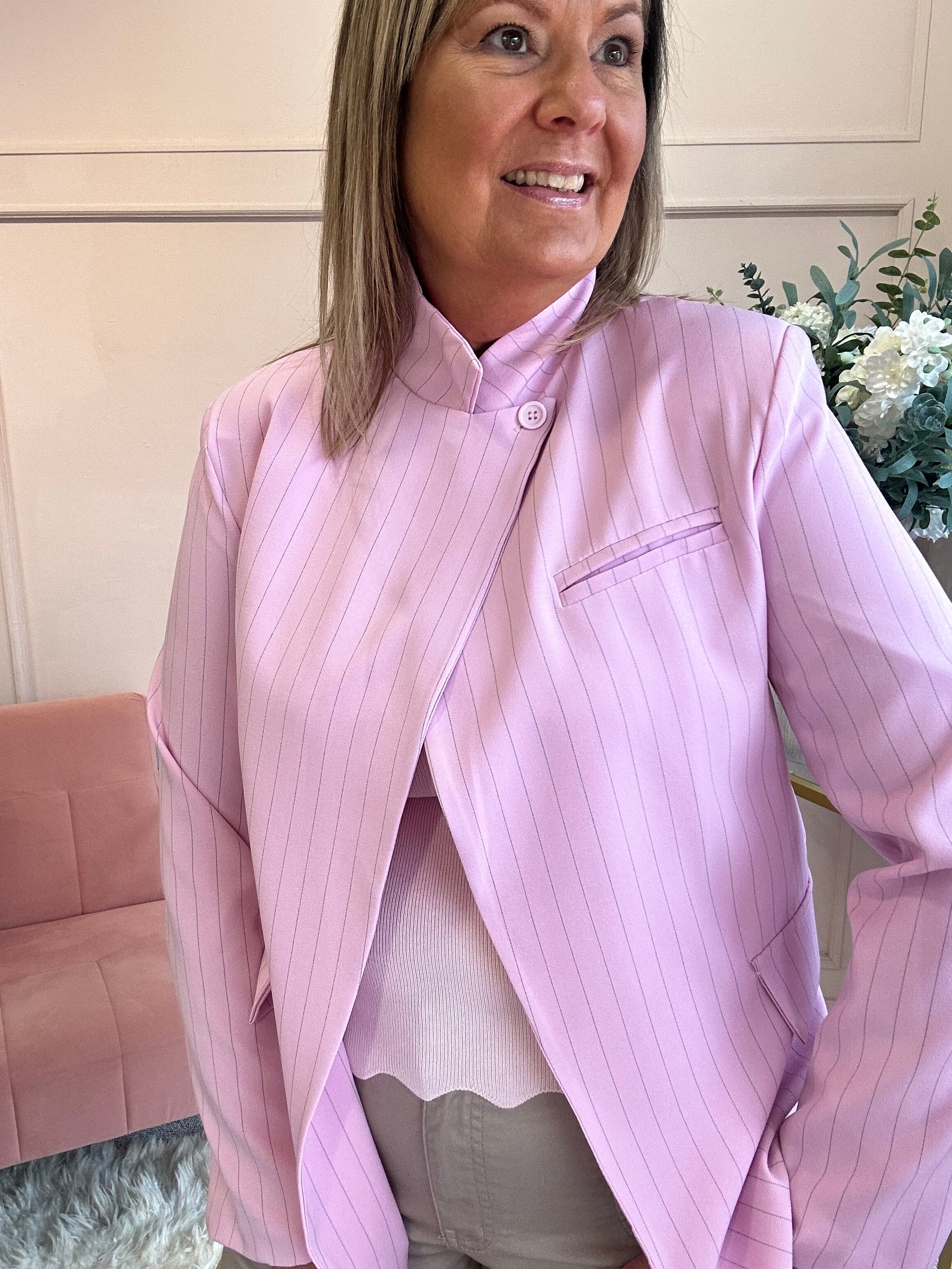 Striped CrossOver Jacket - Pink/Black - Wardrobe By Simone
