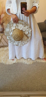Beautiful Flower Applique & Pearl Sun Hat - Straw/Cream - Wardrobe By Simone
