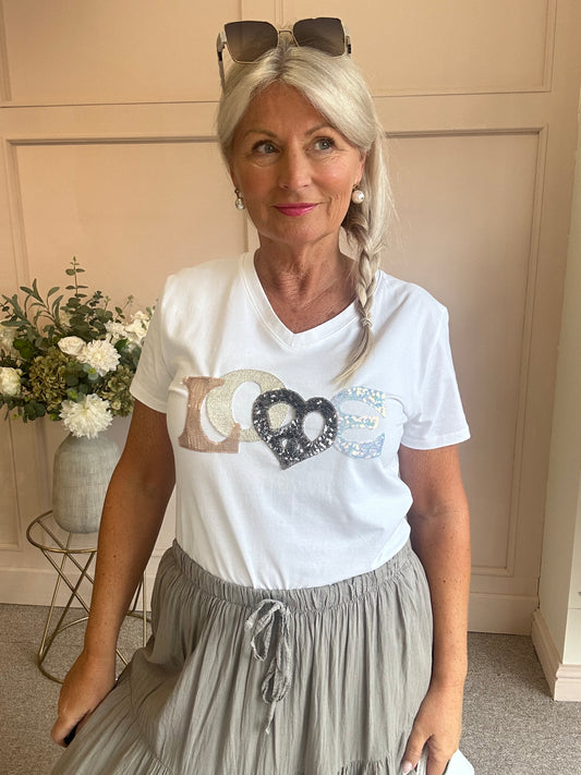 Love Sparkle T Shirt  - White - Wardrobe By Simone