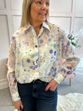 Load image into Gallery viewer, Pearl Button Embroidered Shirt  - Blue/Cream - Wardrobe By Simone
