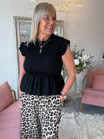 Ruched Bodice Peplum Top - Black