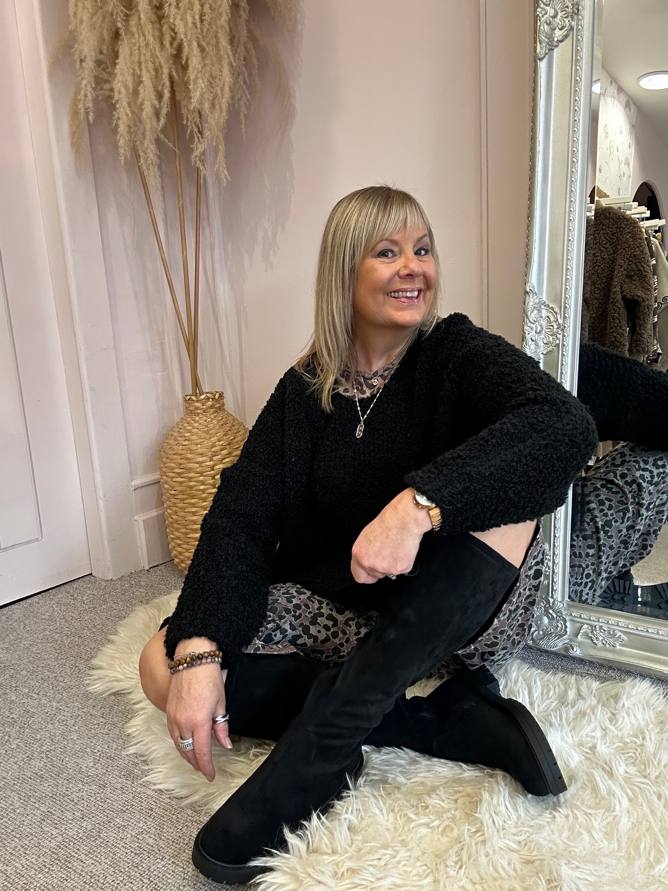 Knee High Pull On Boot - Black