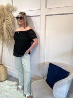 Bardot Lace Effect Top  - Black