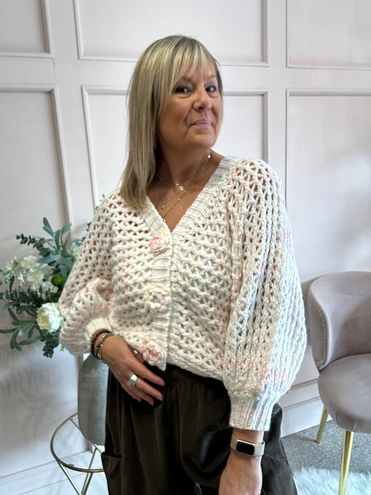 So Pretty Open Knit Cardigan - Pink/White