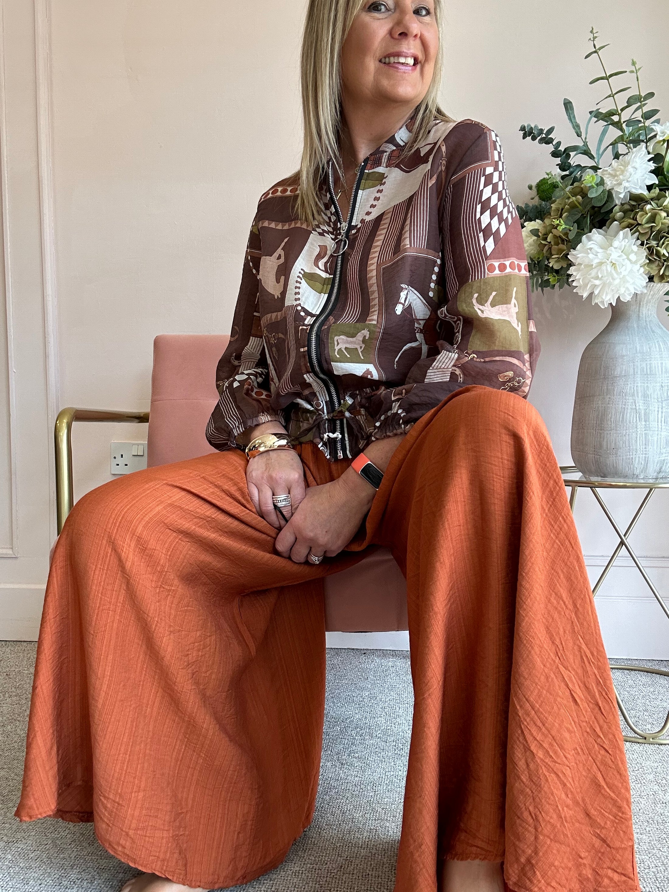 Deep Elasticated Waist Wide Pant - Terracotta