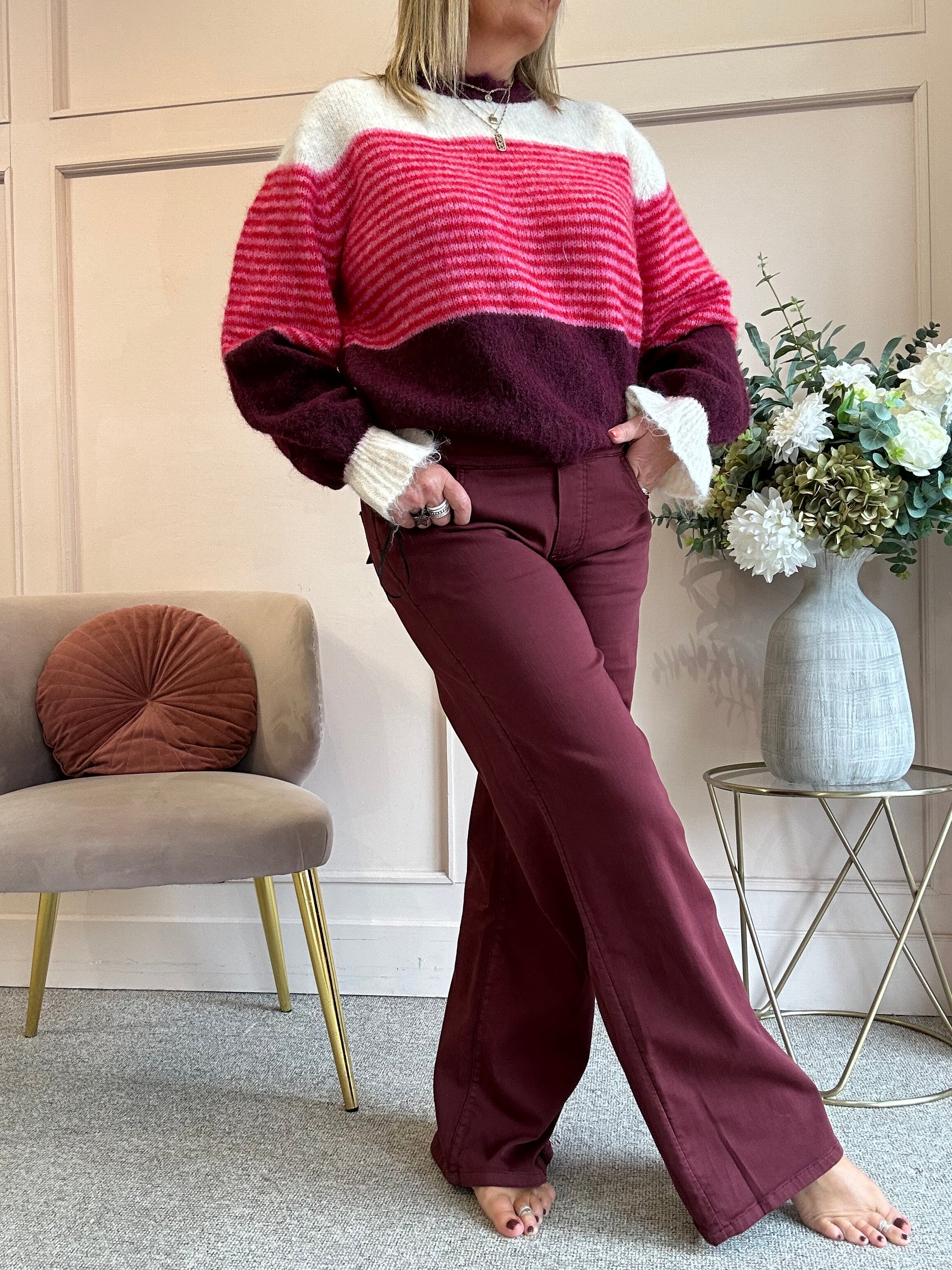Jegging Wide Jeans - Burgundy