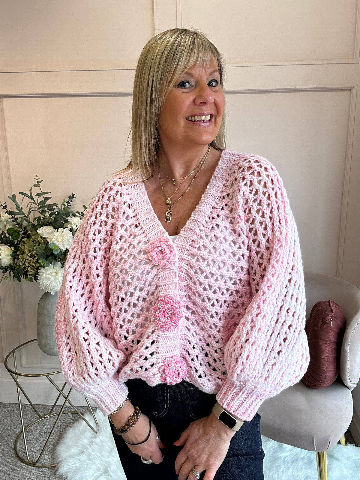 So Pretty Open Knit Cardigan - Pale Pink