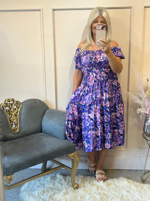 Floral Print Midi Dress - Purple/Lilac - Wardrobe By Simone