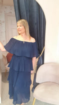 Load image into Gallery viewer, Off Shoulder Tiered Pleated Dress  - Navy - Wardrobe By Simone
