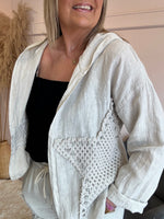Star Gem Linen Hooded Jacket - Beige