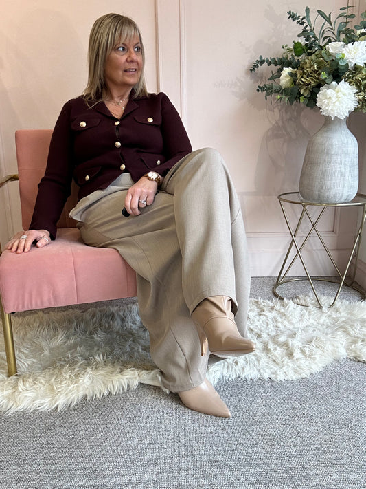 Stylish Gold Button Cardi/Jacket - Burgundy