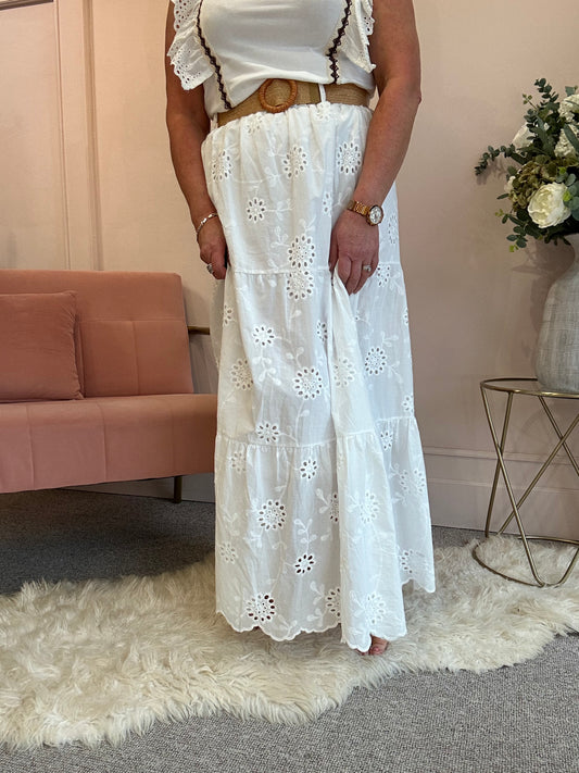 Belted Skirt - White - Wardrobe By Simone