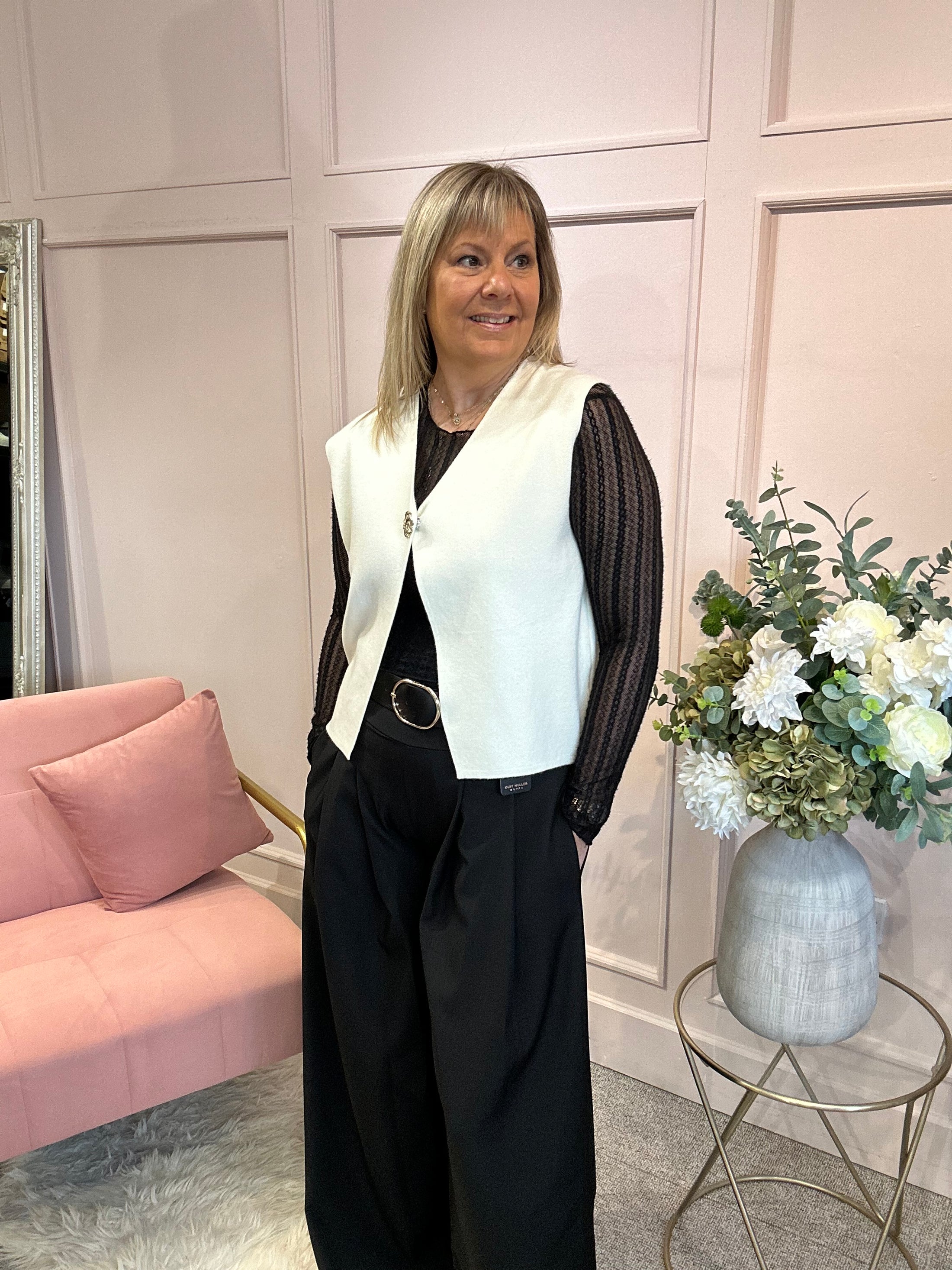 Single Gold Button Waistcoat - Cream