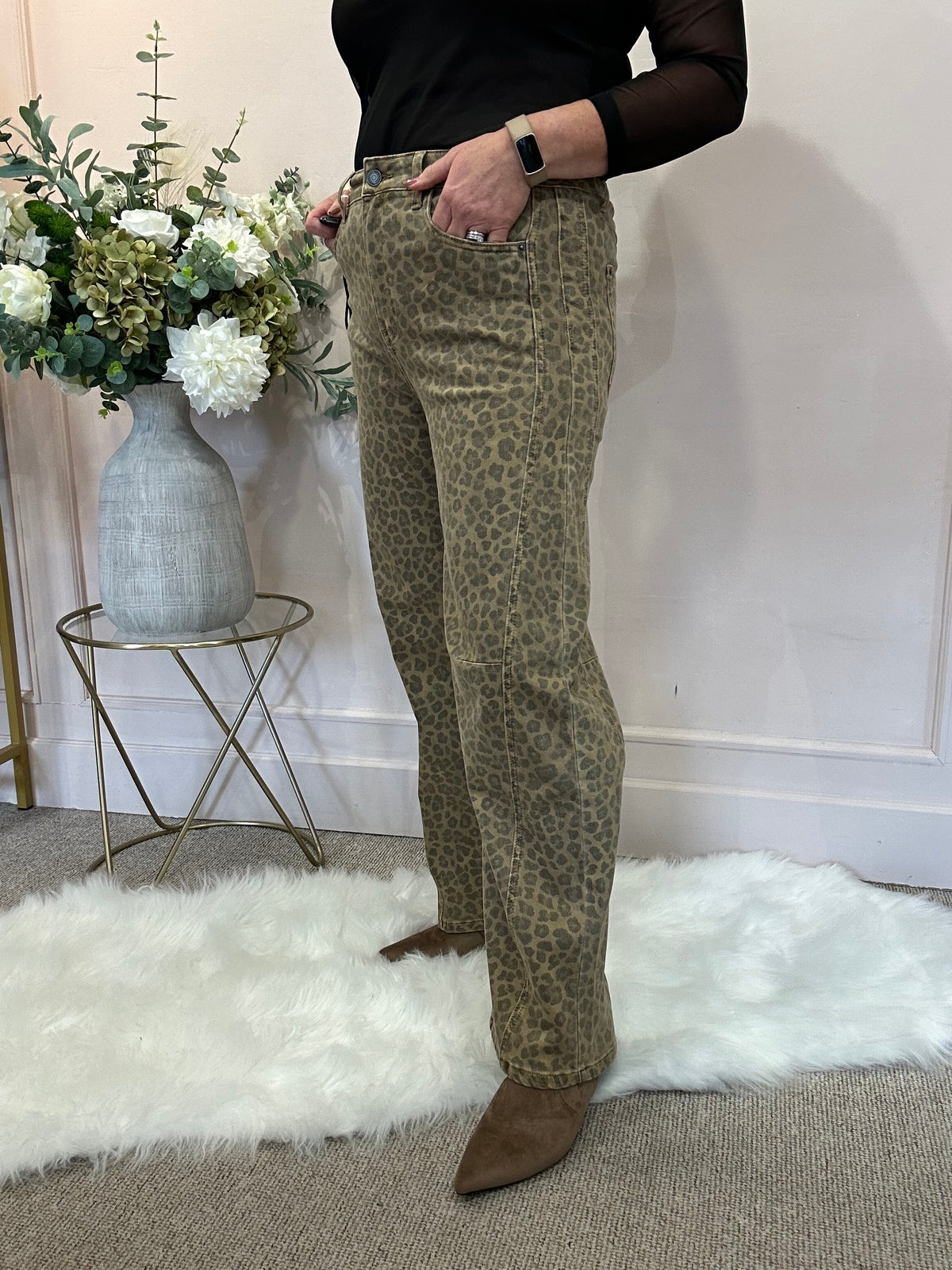 Leopard Print Jeans - Sand/Black