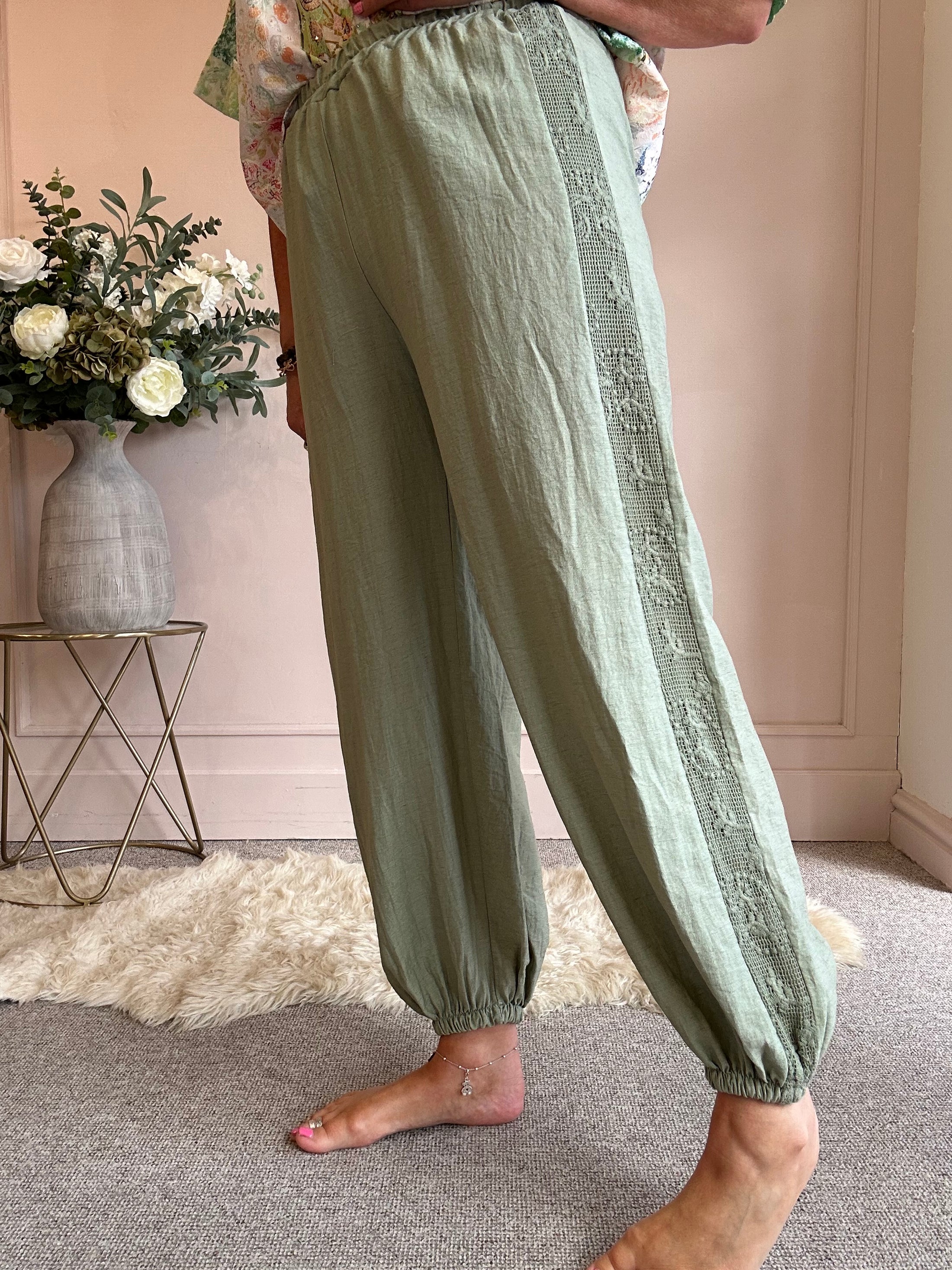 Harem Side Weave Jogger Pant - Green - Wardrobe By Simone