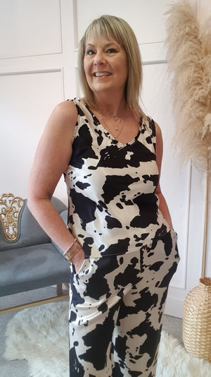 Cow Print Wide Pants - Black/Cream - Wardrobe By Simone