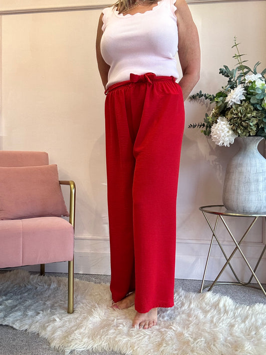 Tie Belt Wide Pant - Red - Wardrobe By Simone