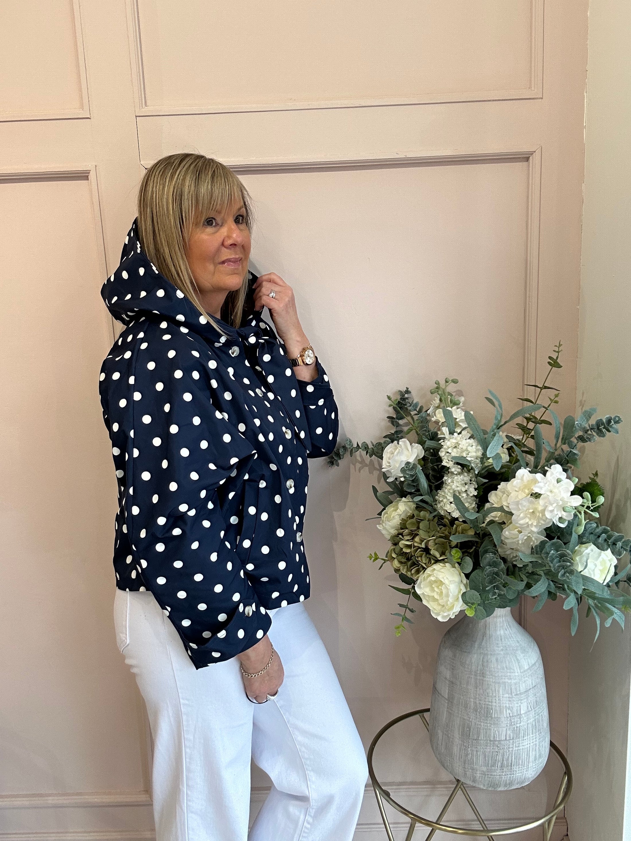 Polka Dot Hoody Jacket - Navy/White - Wardrobe By Simone