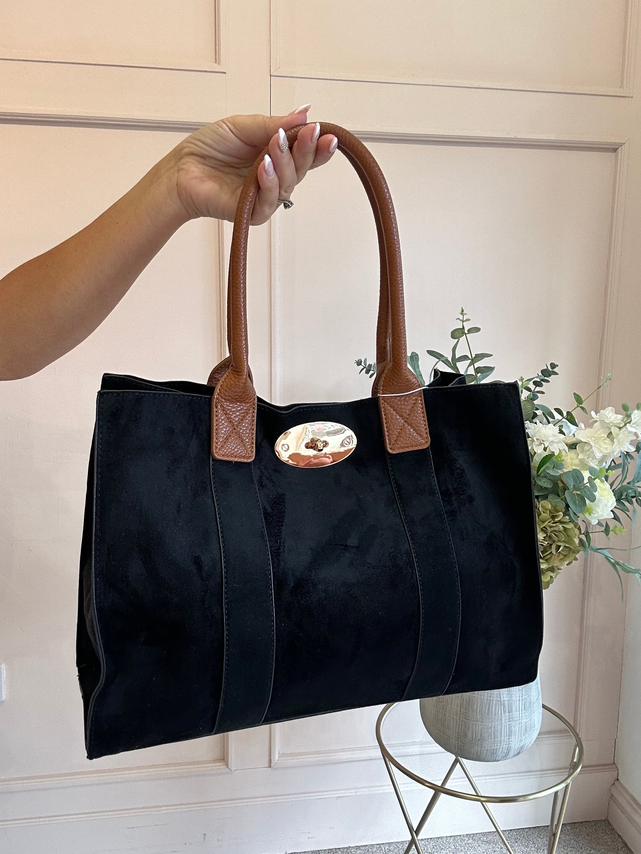 Shopper Tote Bag  - Black/Tan - Wardrobe By Simone