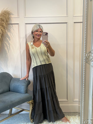 Knitted v-neck vest top - Gold - Wardrobe By Simone