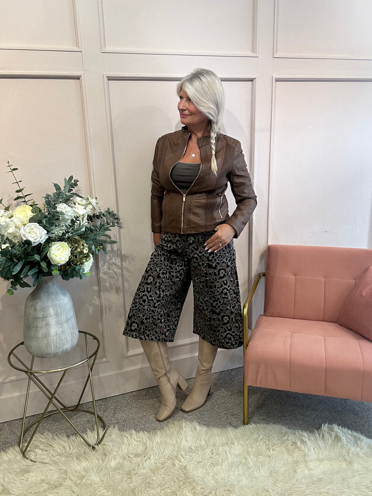 Faux leather short jacket - Mid Brown