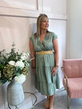 Load image into Gallery viewer, Flower Detail Belted Midi Dress - Khaki
