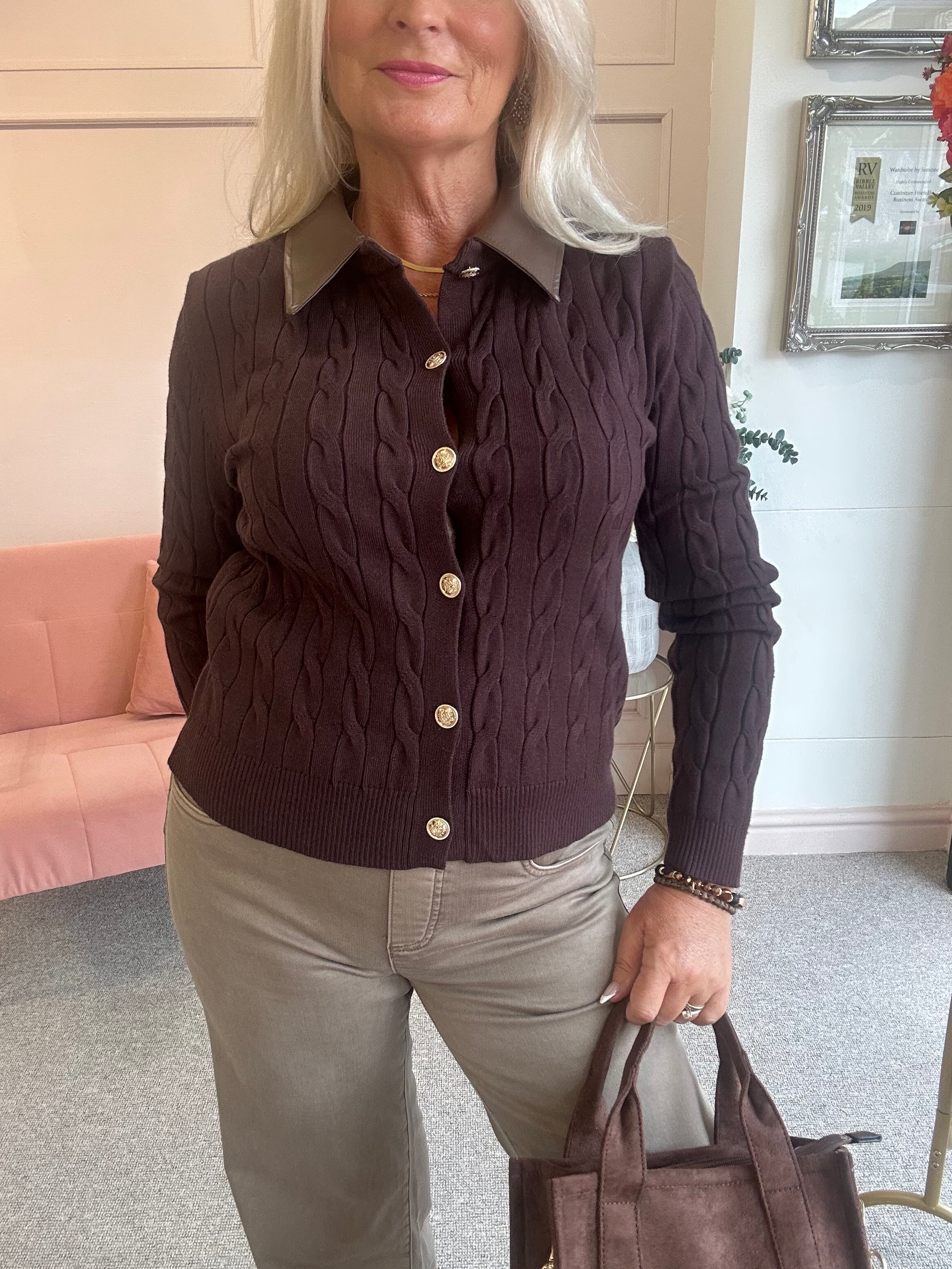 Brown Collared Cardigan- Brown