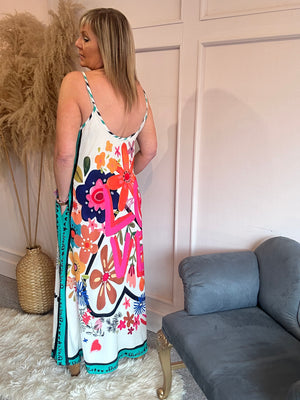 'Love' Flower Power Maxi Sundress - Cream/Mix