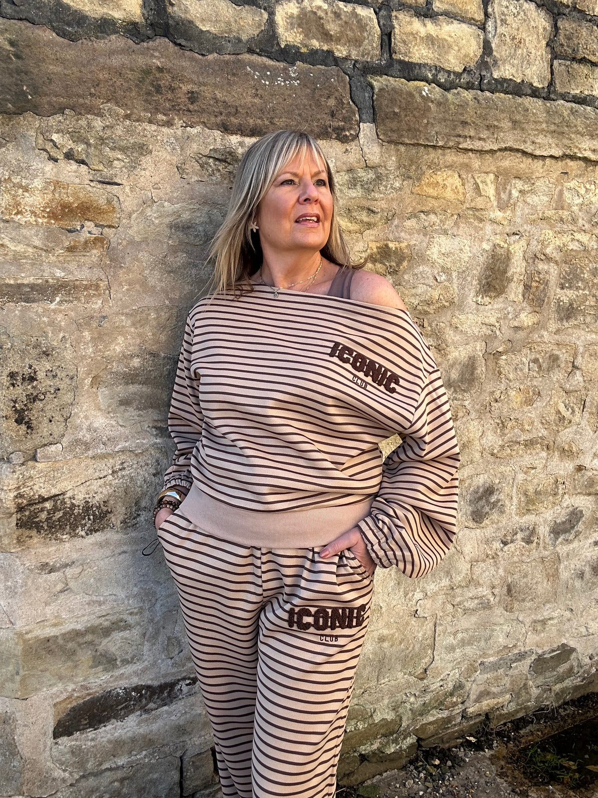 Iconic Stripe Lounge Set - Camel/Brown