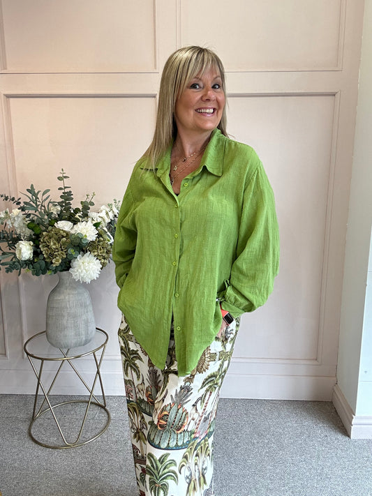 Textured Cotton Shirt - Olive Green - Wardrobe By Simone