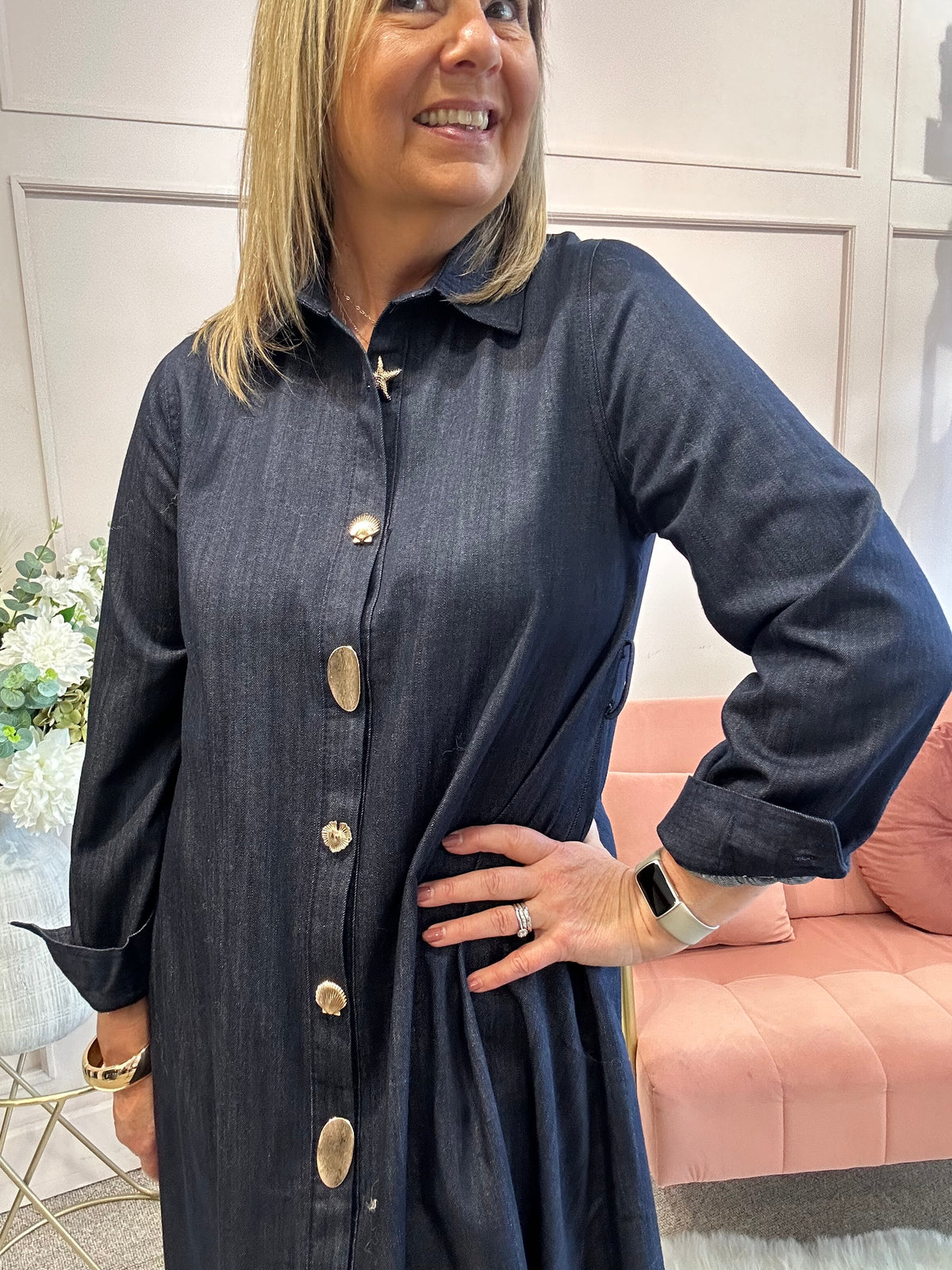 Denim Maxi Shirt Dress - Dark Denim