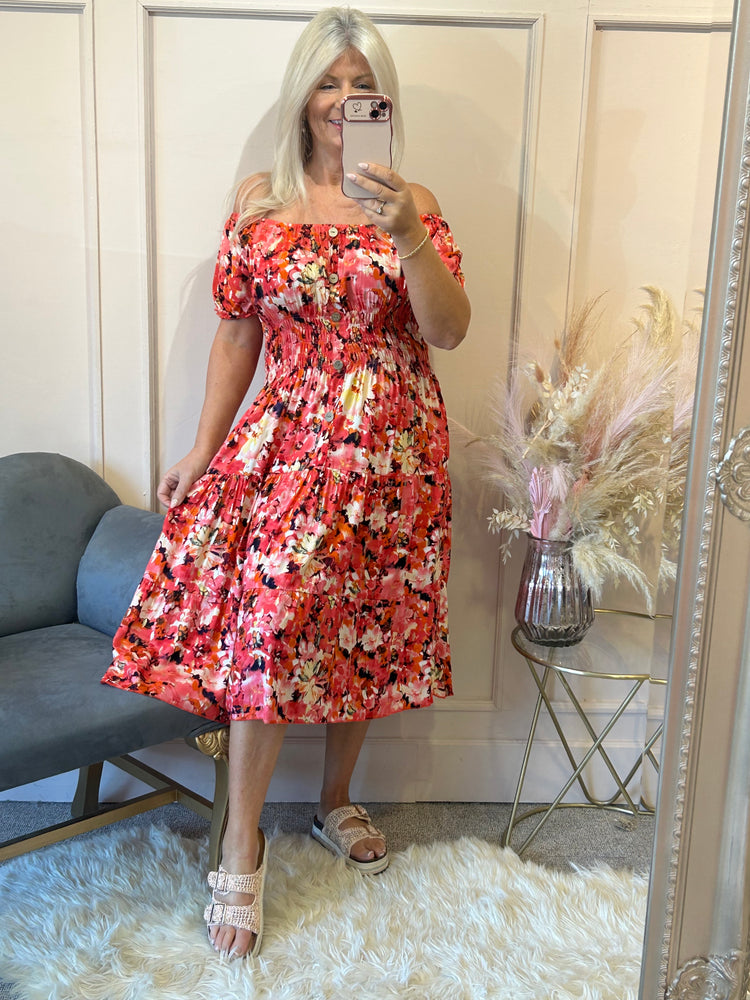 Floral Print Midi Dress - Corals - Wardrobe By Simone