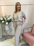 Load image into Gallery viewer, Pinstriped V Neck Top & Pant Set - Taupe/Brown
