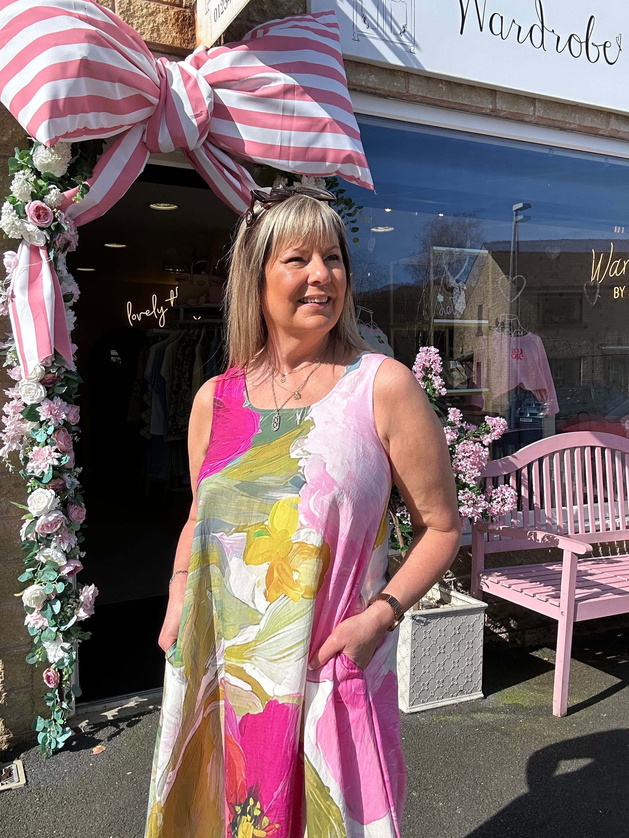 Floral Bloom Sleeveless Dress- Pinks - Wardrobe By Simone